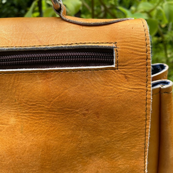 Leather backpack Natural vintage Pocket drawstring pockets school college purse main image 13